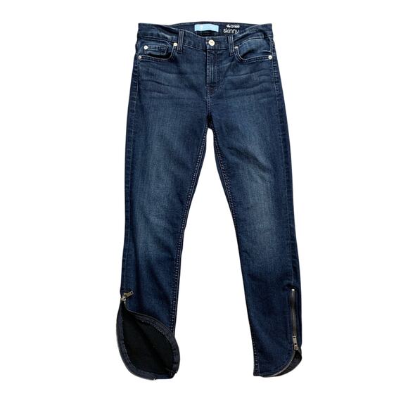 7 For All Mankind Jeans Women 27 Denim The Ankle Skinny Curved Hem Whiskered - Picture 1 of 16